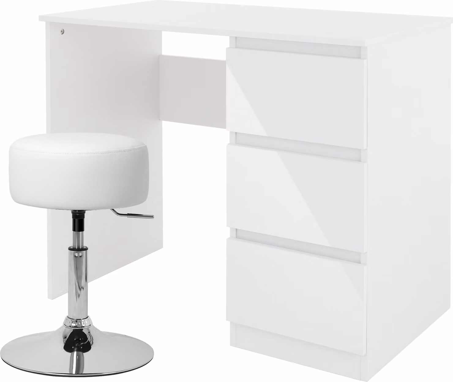 ML-Design scrivania con sgabello, bianco, scrivania per computer con 3 cassetti, sgabello imbottito Sgabello Ø33cm girevole regolabile in altezza 52-65cm