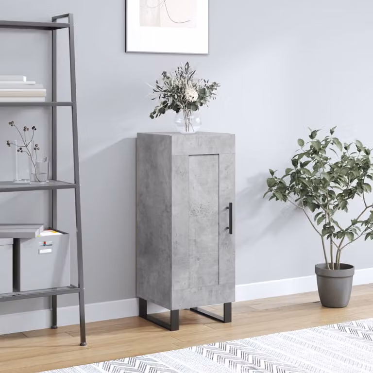 Credenza moderna vidaXL in legno multistrato e metallo, colore grigio cemento, L 34,5 cm x P 34 cm x H 90 cm