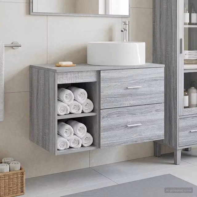 Set di mobili per il bagno 2 pz Sonoma grigio 3403933