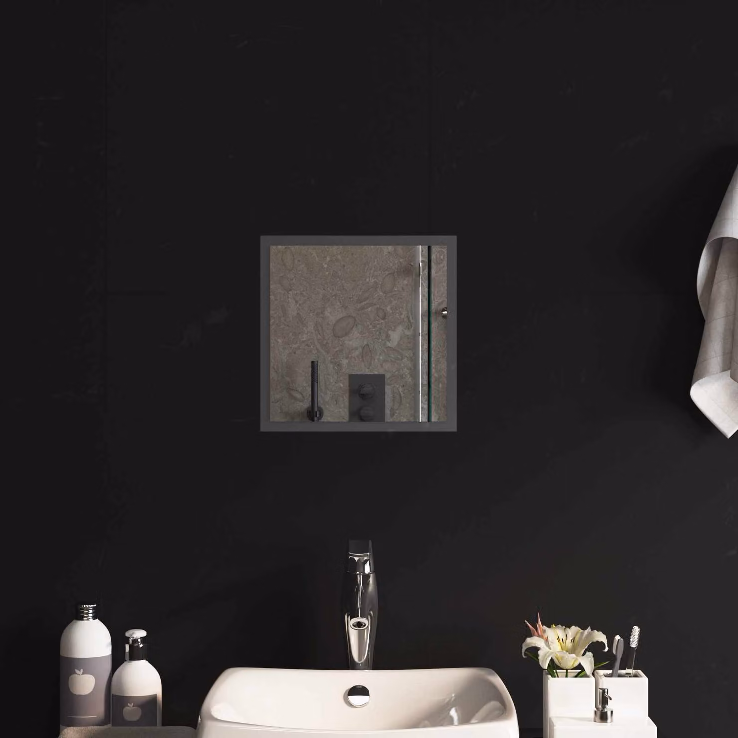 Specchio da bagno moderno vidaXL con luce LED in vetro temperato trasparente, L 30 cm x H 30 cm