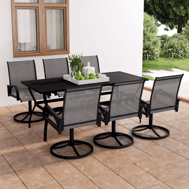 Maison Exclusive - Set da giardino completo di 7 pezzi, con struttura in acciaio e sedute in tessuto Textilene