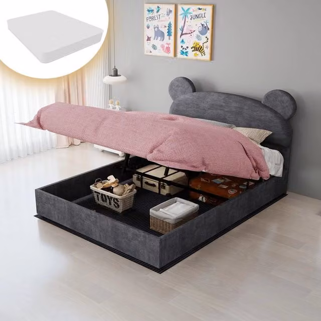 Letto Contenitore Imbottito per Bambini ¨C MINIMAL ¨C Velluto Grigio 140x200