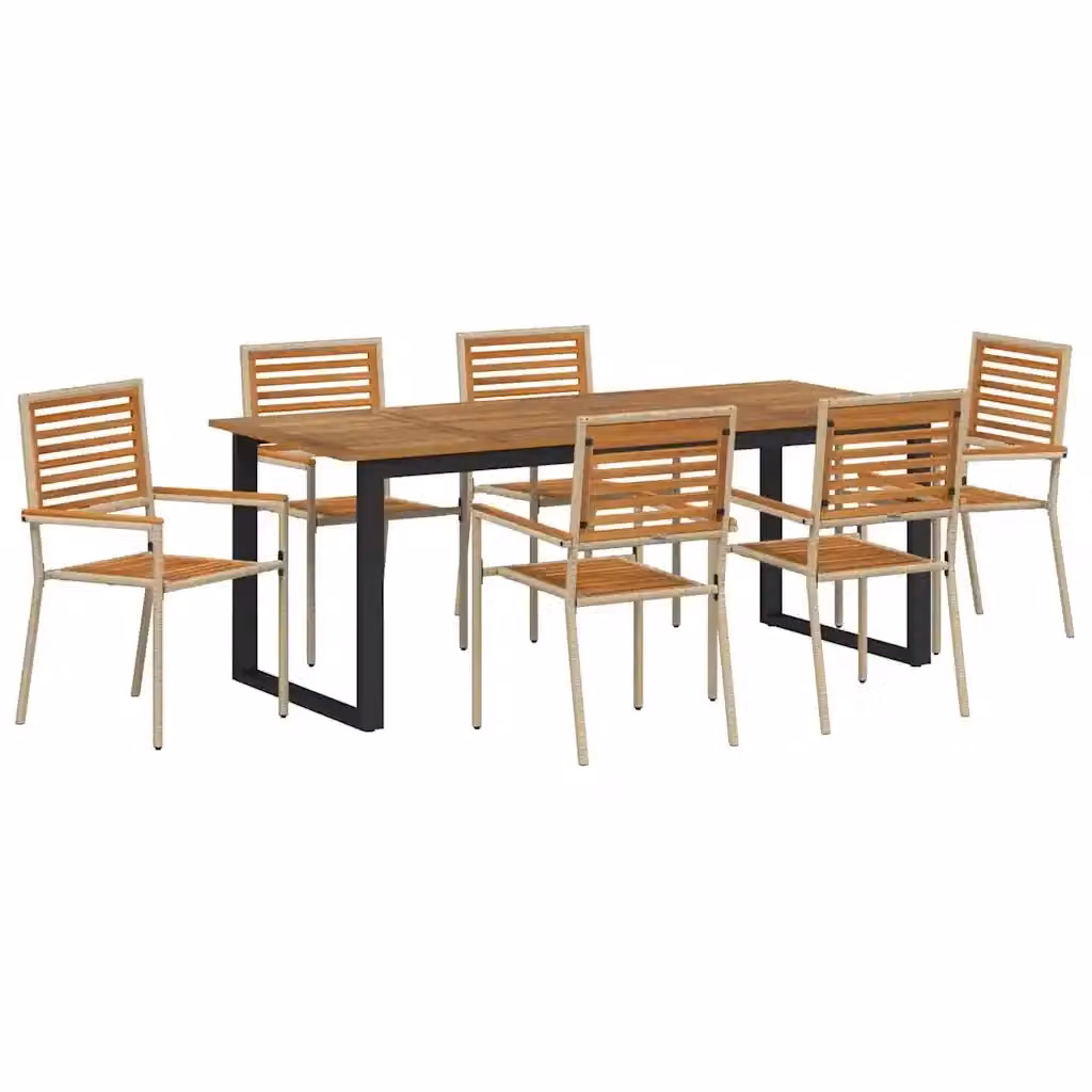 Set da pranzo per giardino vidaXL in legno di acacia massello beige e marrone, 7 pezzi – 2
