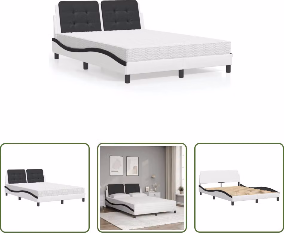 The Living Store Letto con materasso bianco e nero 120x200 cm in ecopelle