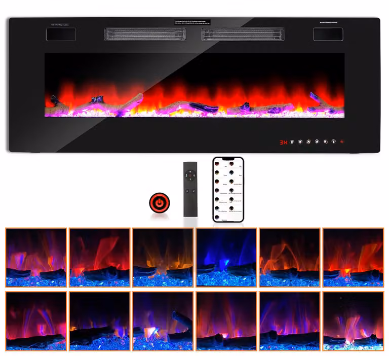Ikodm, caminetto elettrico da 750/1500 W con 12 colori di fiamma e 5 livelli di luminosità