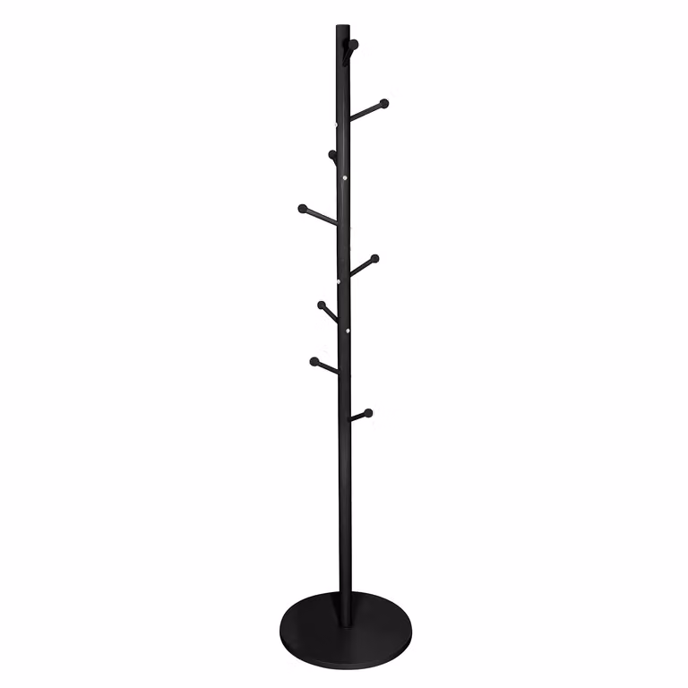 Vestiamo Casa Appendiabiti da terra in metallo nero con 8 ganci, Altezza: 175 cm, Diametro: 40 cm