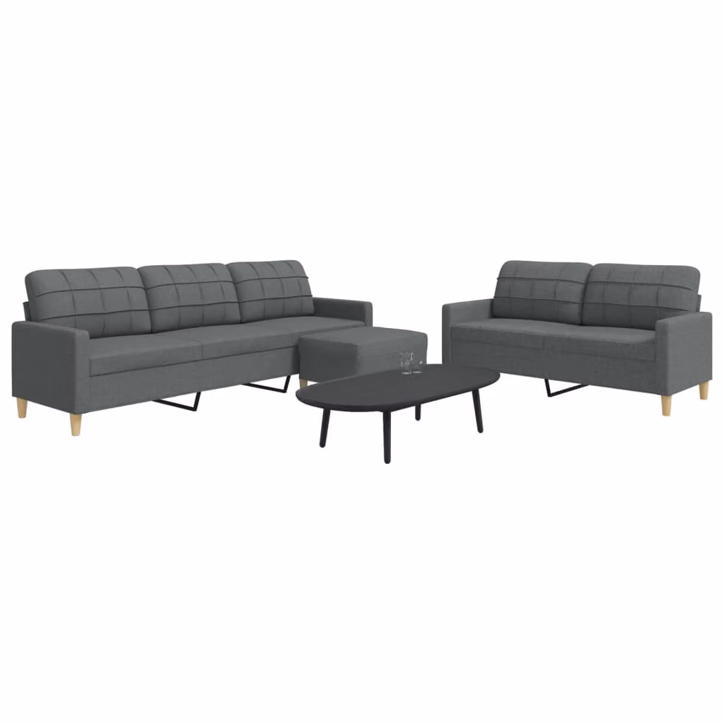 Set di divani vidaXL da 3 pezzi con poggiapiedi in tessuto grigio e struttura in metallo per il tuo soggiorno – 1