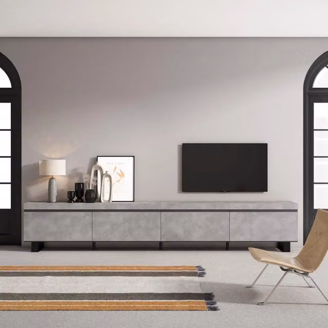 Mobile TV Soggiorno, 320x35x57cm, TV di grande formato, Design industriale, grigio cemento RF3627