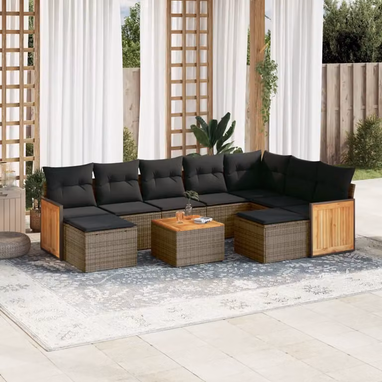 vidaXL Set Divano da Giardino 10 pz in Polyrattan Grigio con Cuscini e Tavolino da Caffè