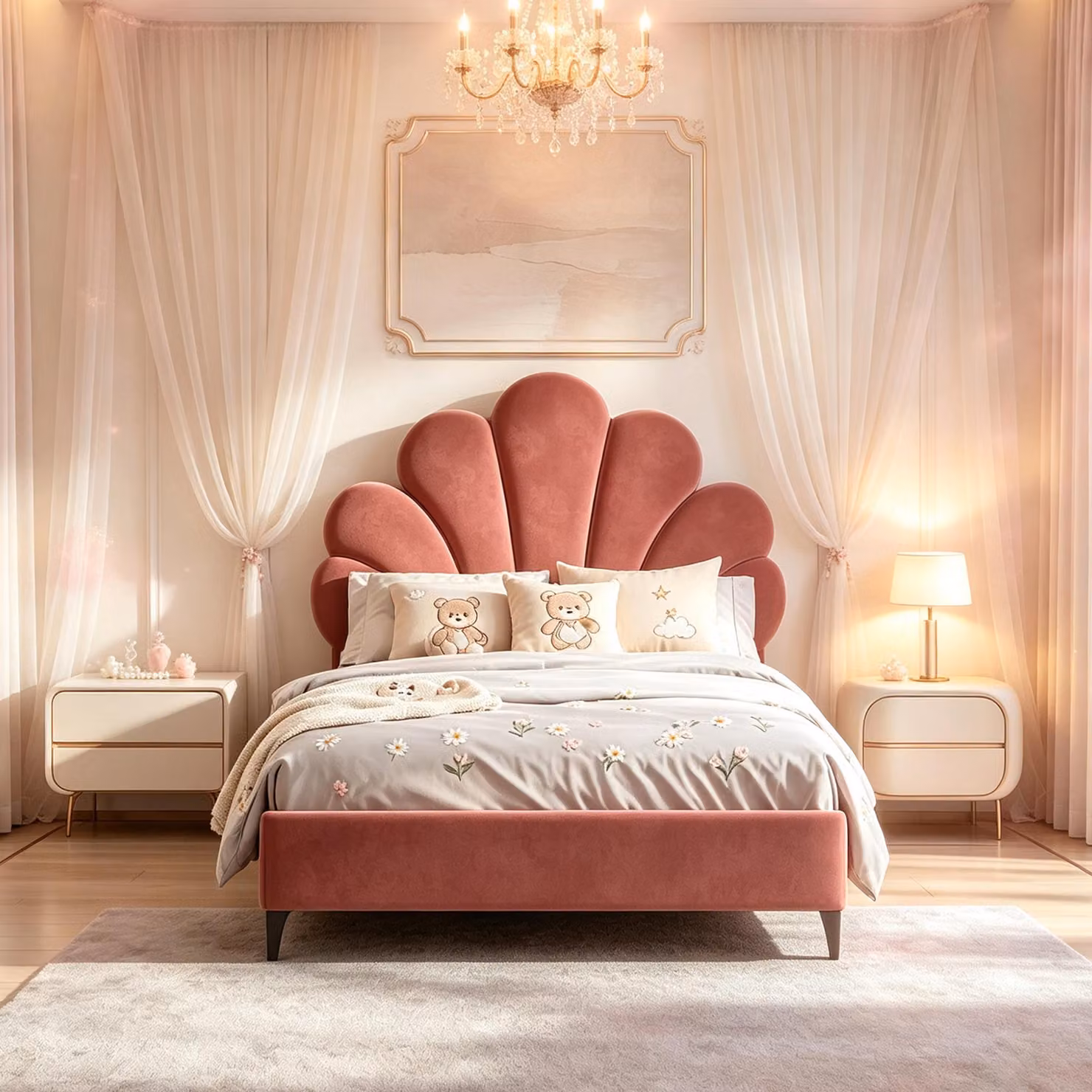 Letto per bambini INONEFT, 90x200 cm, con testiera a forma di fiore, letto imbottito con rete a doghe, letto da principessa, letto singolo, letto per bambine, letto per adolescenti, colore: bordeaux