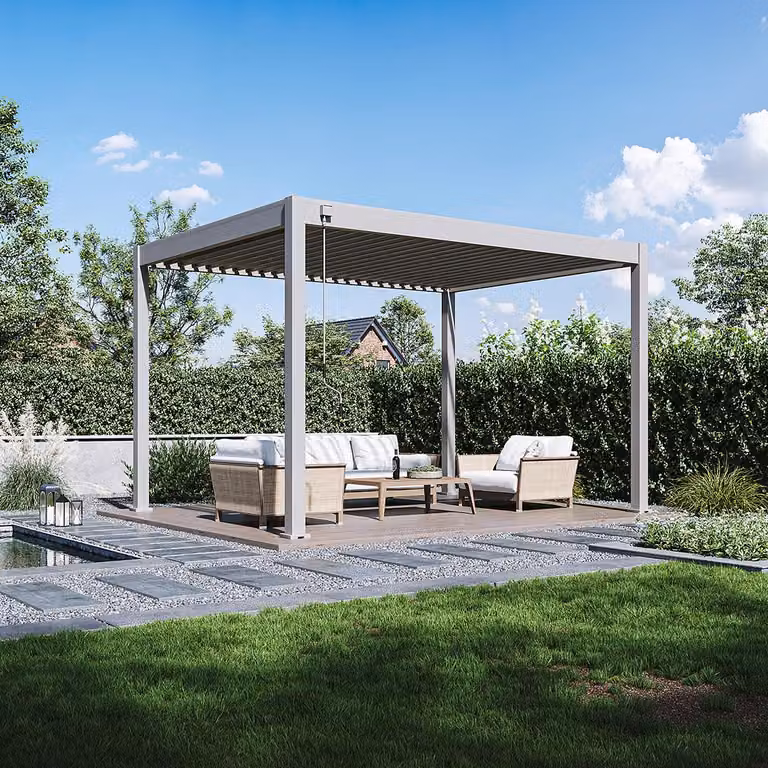 Pergola Weide Classic in alluminio 3x4 m con tetto a lamelle, modello indipendente, colore Ivory Sand