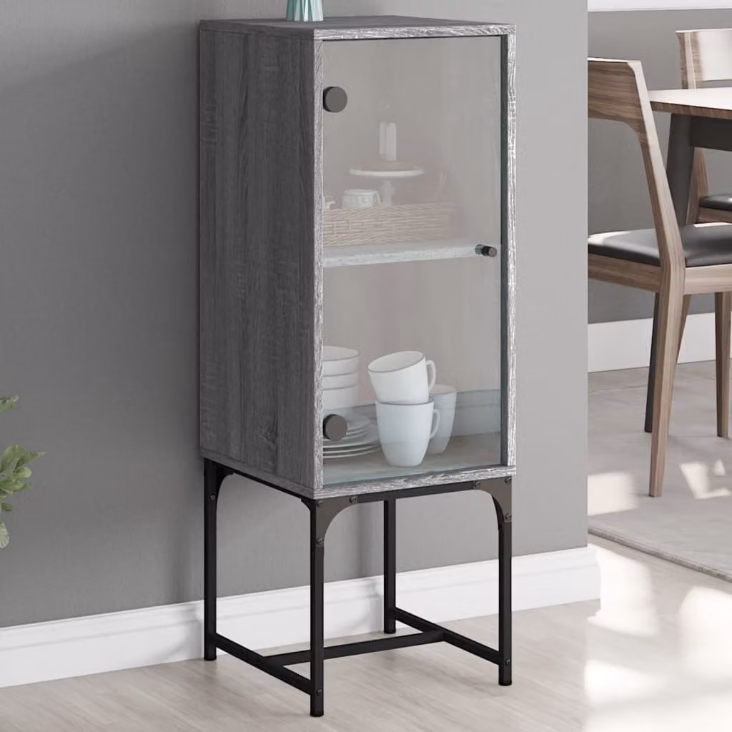 Mobile a muro vidaXL con ante in vetro, colore Grigio Sonoma, L 35 cm x P 37 cm x H 100 cm