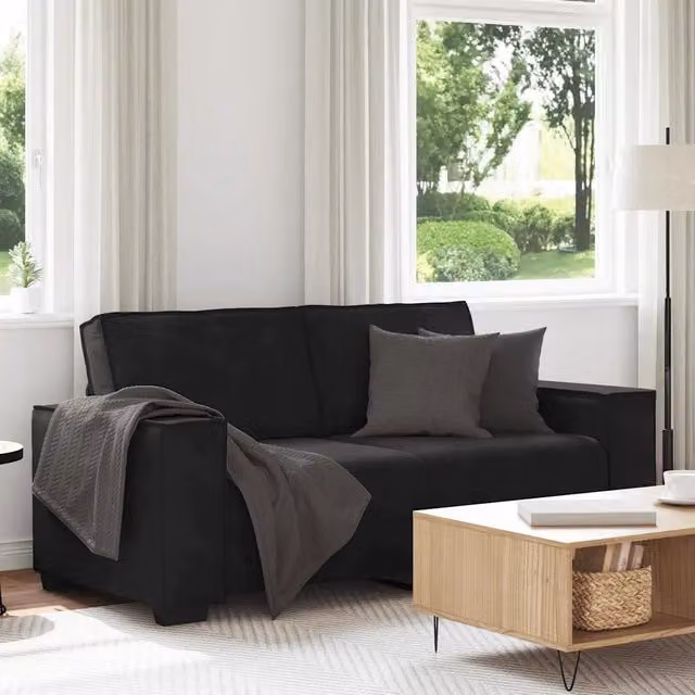 Divano a 2 posti moderno vidaXL in velluto nero con cuscini inclusi L: 180 cm, P: 78 cm, H: 84 cm