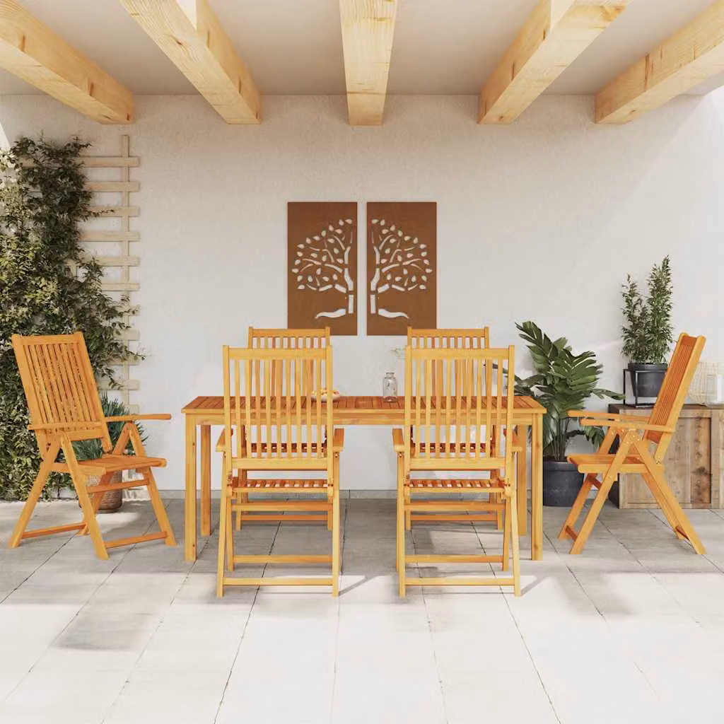 Set da pranzo da giardino vidaXL in legno di acacia marrone, 7 pezzi, L: 180 cm, P: 90 cm, H: 75 cm – 1