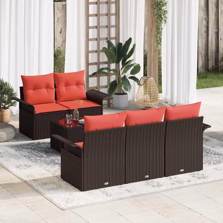 Maison Exclusive - Set da giardino con divano a 6 posti, color marrone, in rattan sintetico