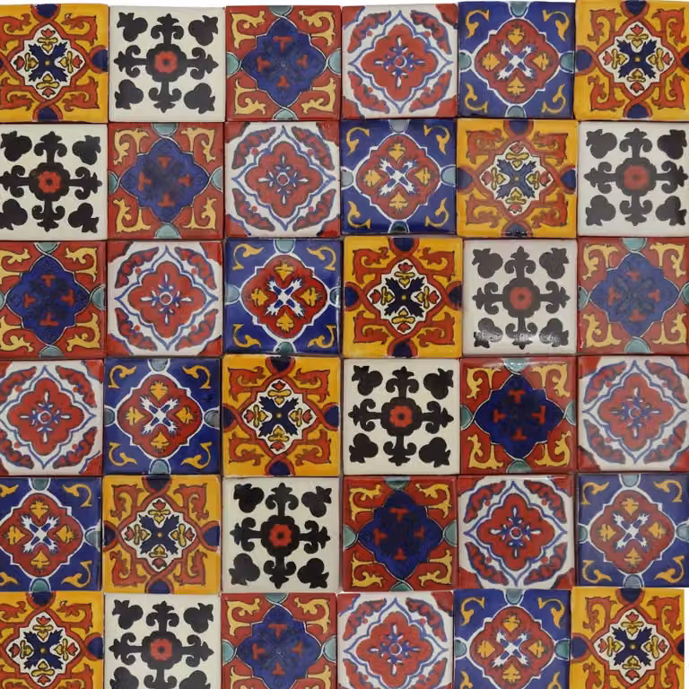 50 piastrelle Talavera artigianali, di 5 cm, colorate, con motivi floreali