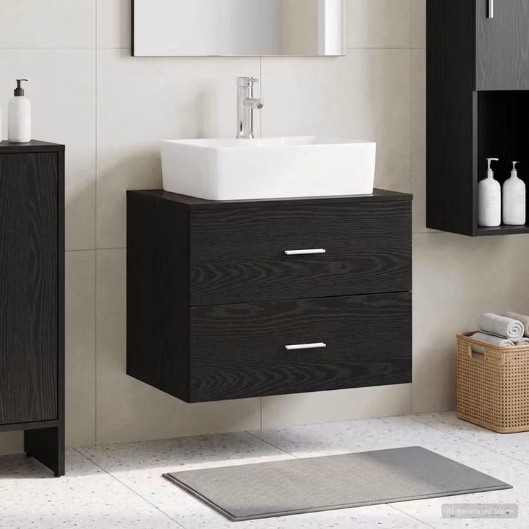 Mobile da bagno a muro vidaXL nero con cassetti e ante, L 62,5 x P 44,5 x H 50 cm