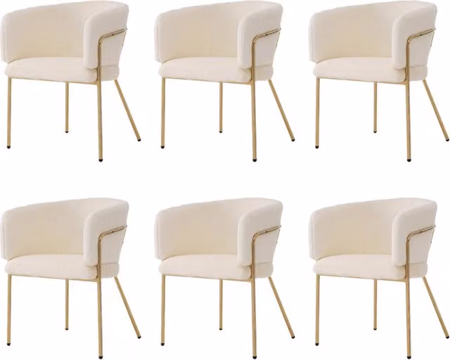 Set 6 Sedie da Pranzo con Gambe in Metallo e Rivestimento in Velluto Imbottito Bianco