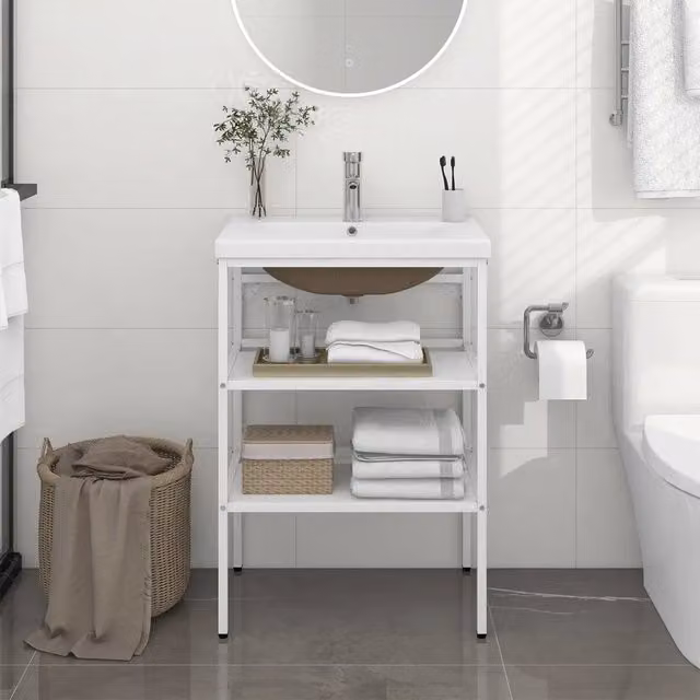 Lavabo da Bagno Moderno con Telaio in Metallo Verniciato e Lavabo in Ceramica Bianco vidaXL L: 61 cm, P: 38 cm, H: 83 cm