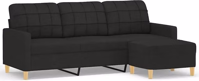 Divano | Divano da soggiorno | Sofa a 3 Posti con Poggiapiedi Nero 180 cm in Tessuto