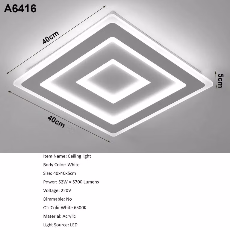 Pannello luminoso a LED - Modello A6416 - Quadrato - Realizzato in ferro e acrilico - Montaggio a parete - Non dimmerabile - 220 V - Colore A6416