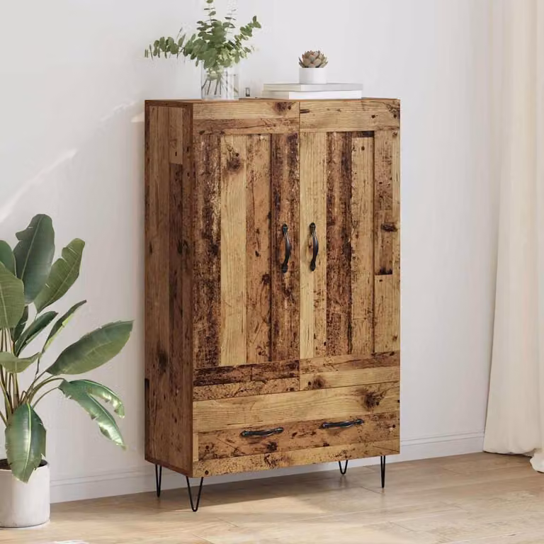 Credenza in stile Mid-Century vidaXL in legno e metallo, colore marrone, L: 69,5 cm, P: 31 cm, H: 115 cm