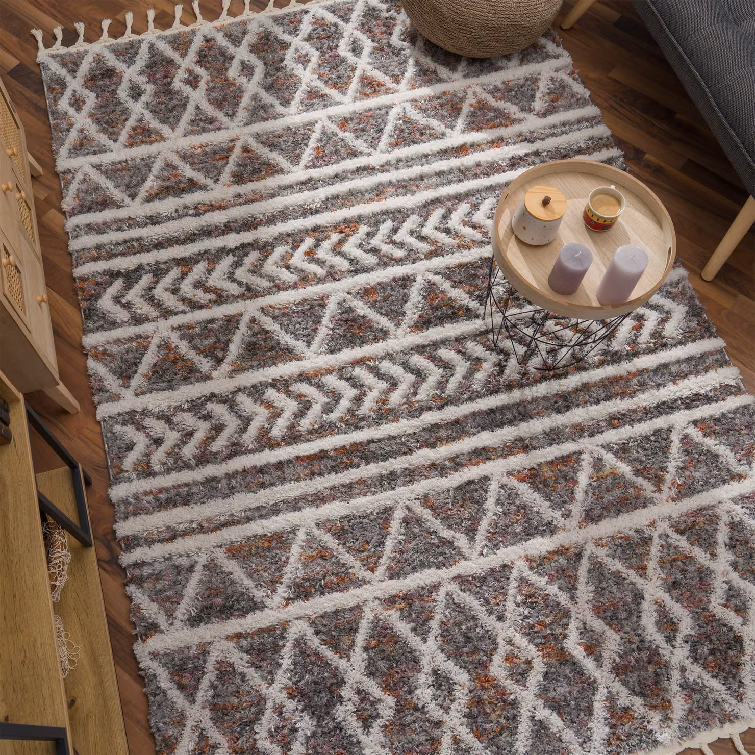 Tappeto a pelo alto Mendoza multicolore con frange stile boho L: 140 cm, P: 200 cm – 2
