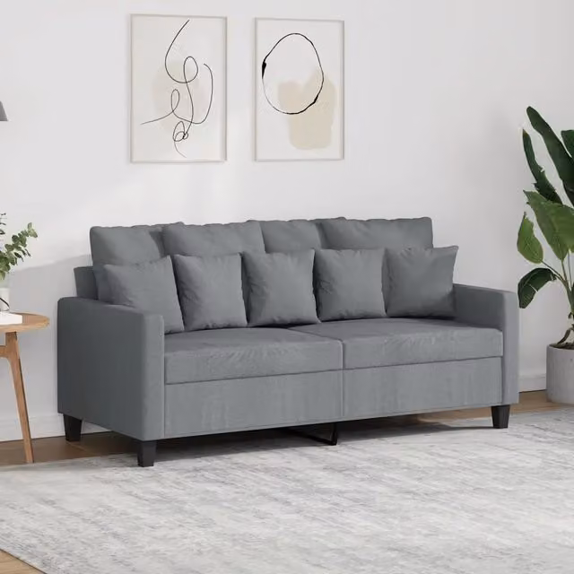 Divano a 2 posti moderno VIDAXL in tessuto grigio con struttura in metallo e cuscini inclusi L/P/H: 158 x 80 x 77 cm – 1