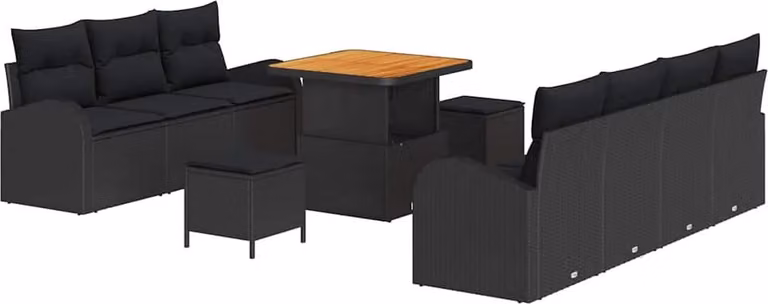Set Divano da Giardino con cuscino 10 pcs Nero polyrattan