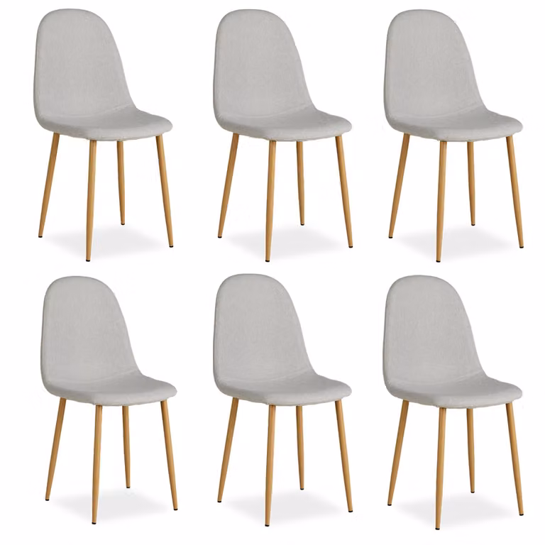 Homestyle4u Set da 6 sedie da pranzo, sedia imbottita in lino grigio, poltrona da cucina in metallo effetto legno