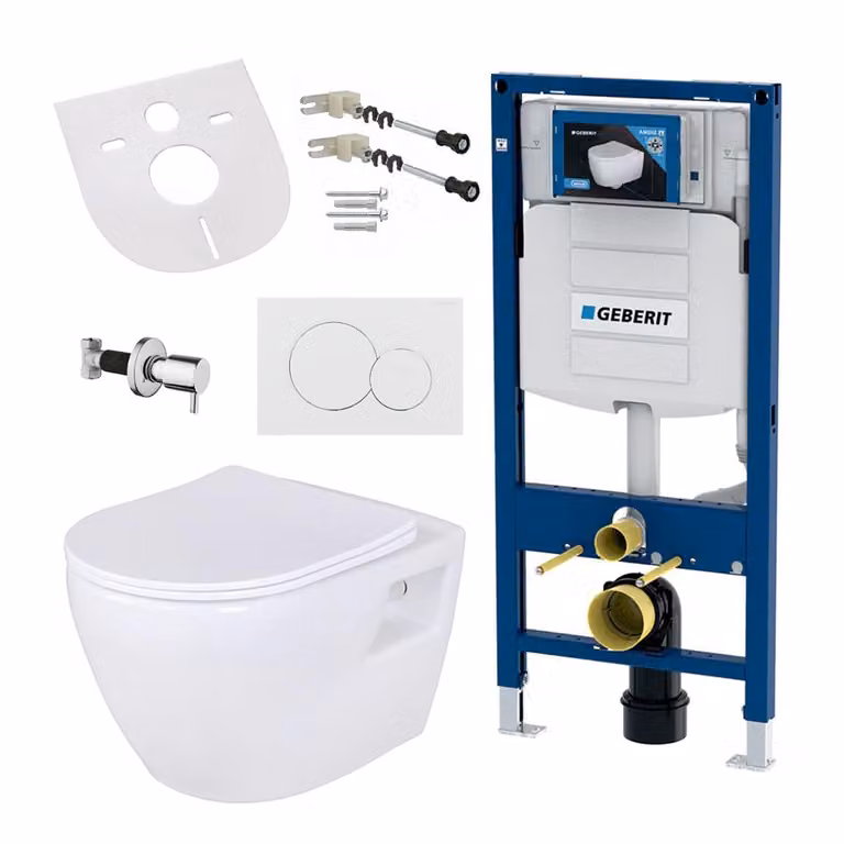 Set completo per WC Geberit AL5508-SET, con elemento pre-murale e piastra di risciacquo 3/6 L, WC sospeso con funzione bidet, WC in Vetroceramica senza bordo, premontato