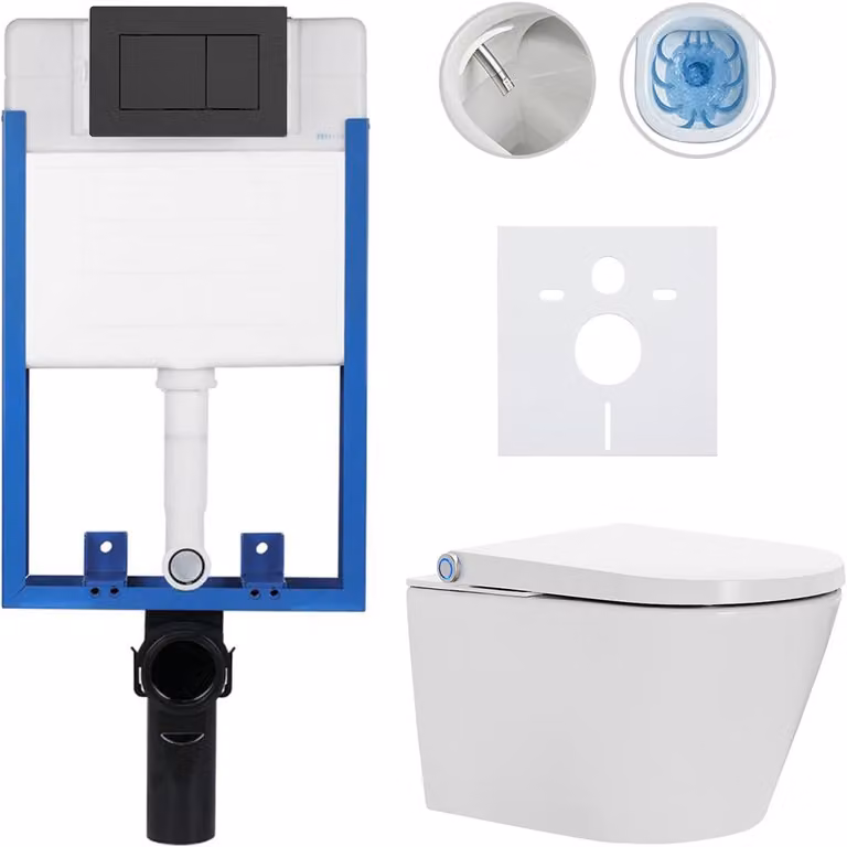 Set completo per WC Profi/Cronus Standard - bianco lucido - pulsante per WC Classic/nero opaco - da incasso - 59,3x38,4 cm