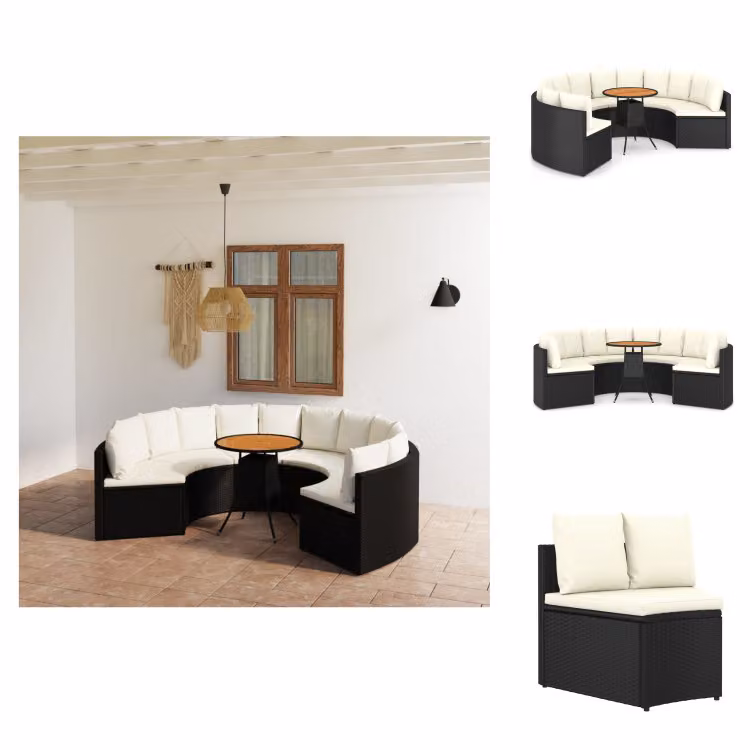 vidaXL Set di divani da giardino 7 pezzi con cuscini in poly rattan nero - Set di mobili da giardino