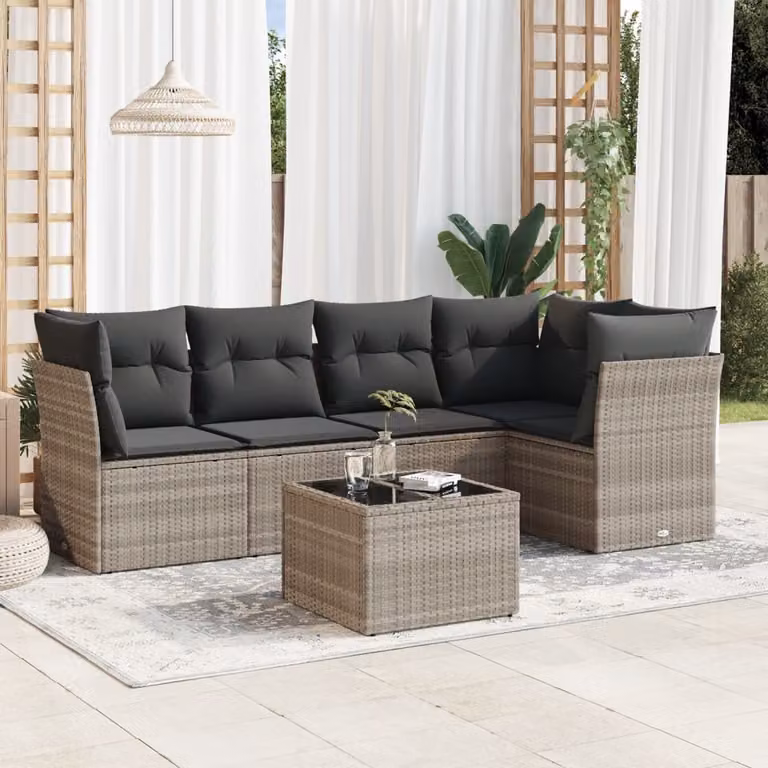 vidaXL Set Divano da Giardino a L 6pz con Tavolino e Cuscini Grigio