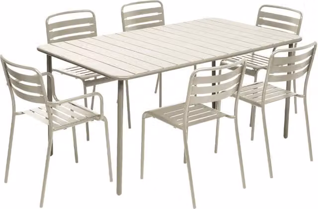 Set tavolo da giardino in acciaio con 2 poltrone e 4 sedie, beige