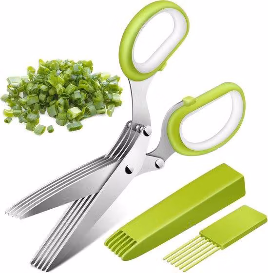 Forbice da giardino per erbe aromatiche e verdure, in acciaio inossidabile, completa di raschietto per la pulizia e protezione di sicurezza
