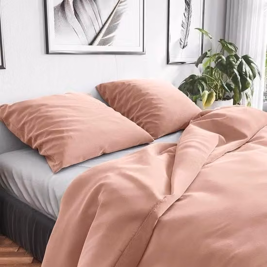 Set da letto Wolkenfeld in cotone rosa, composto da 1 copripiumino 200 x 220 cm e 2 federe 80 x 80 cm, traspirante e certificato Oeko-Tex
