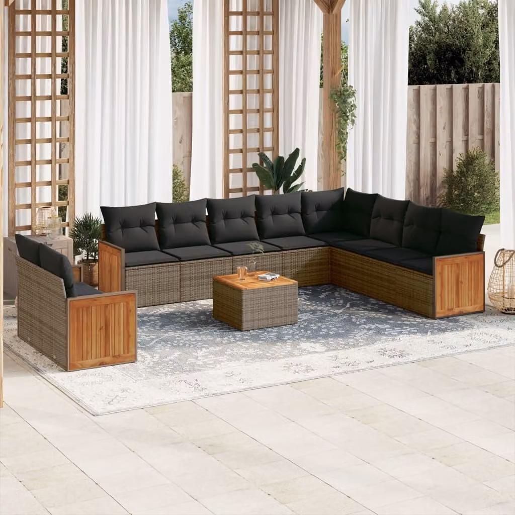 Maison Exclusive - Set Divani da Giardino 11 pz con Cuscini in Polyrattan Grigio