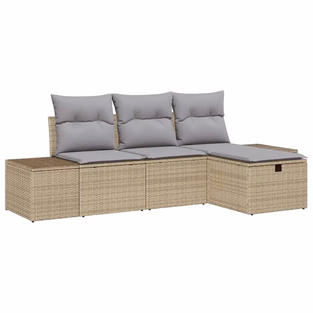 Set Divano da Giardino a L vidaXL in Polyrattan con Cuscini Beige e Grigio e Struttura in Acciaio – 2