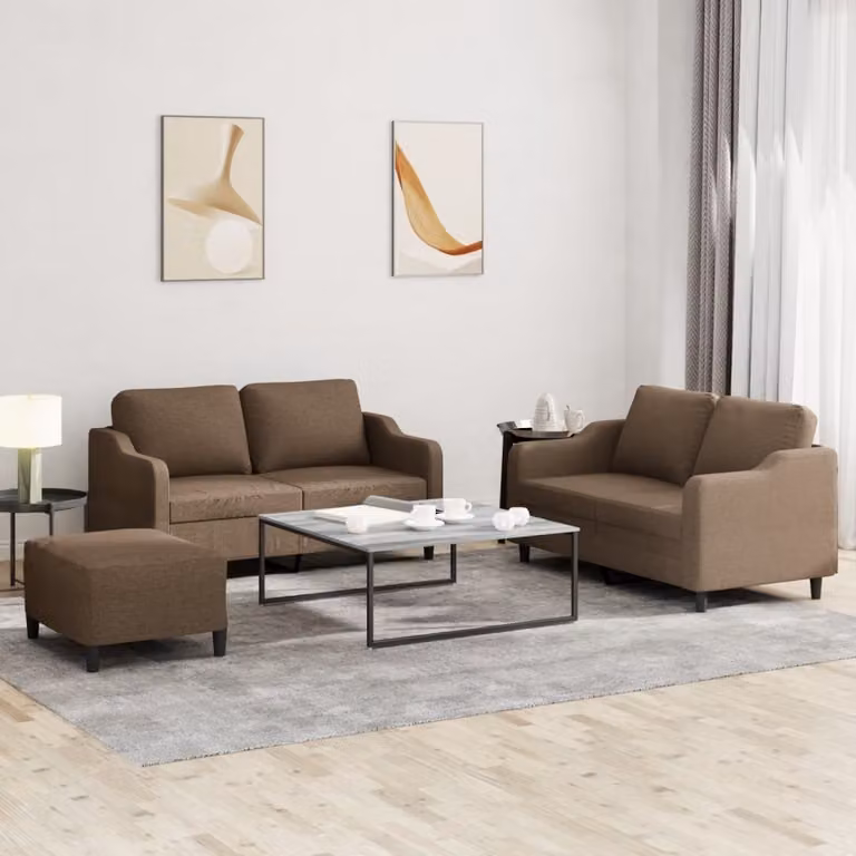 Maison Exclusive - Set divano 3 pezzi con cuscini in tessuto marrone