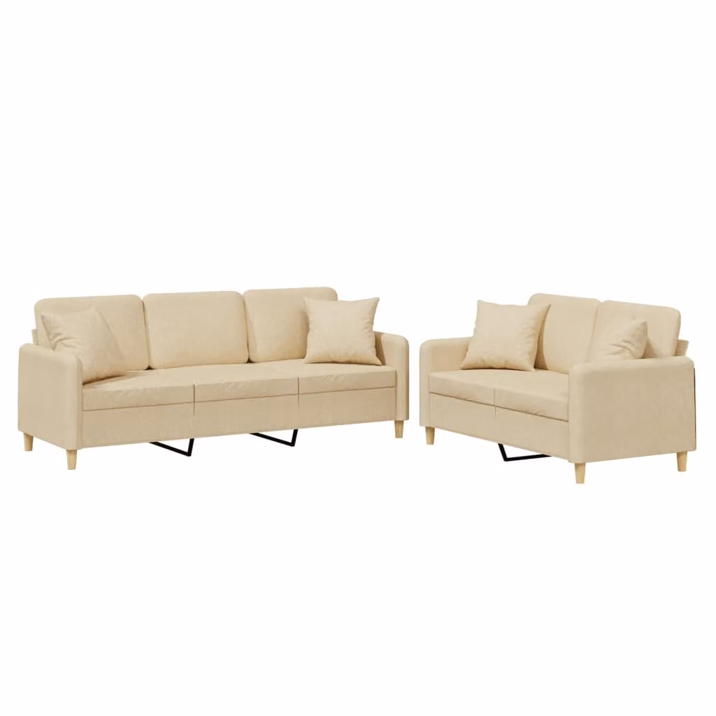 Set Divani 2 pz con Cuscini Crema in Tessuto