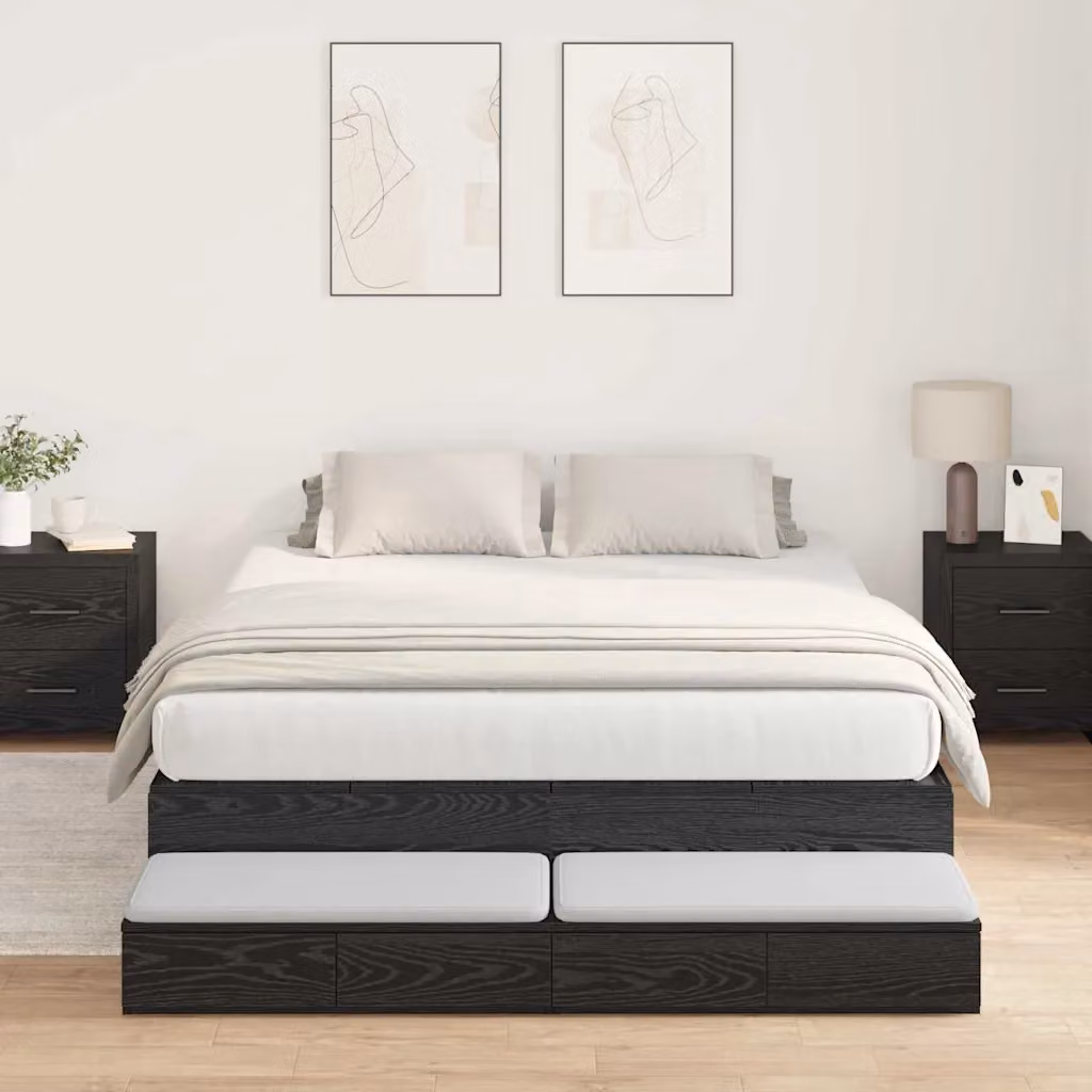 Letto con contenitore e cassetto vidaXL in legno Rovere Nero 160 x 200 cm