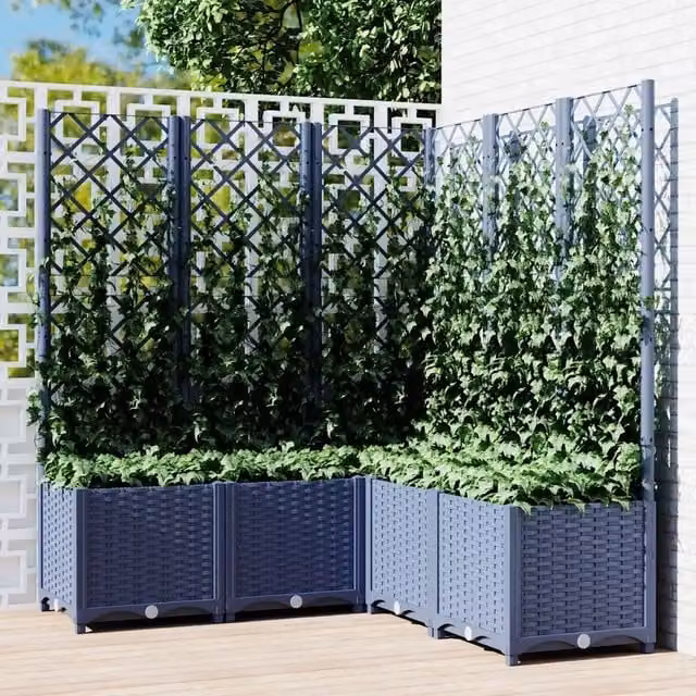 Fioriera da giardino con graticcio vidaXL in plastica, grigio e blu, L/P/H: 120 x 120 x 136 cm