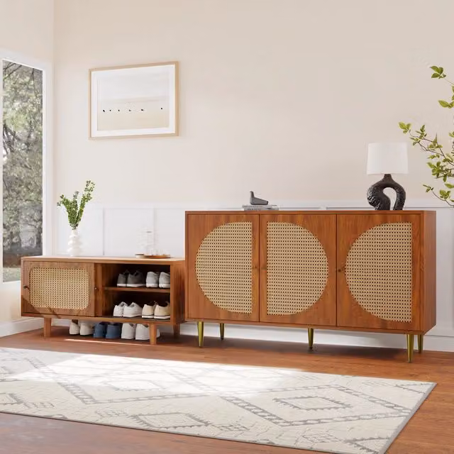 Set per soggiorno in rattan - Zephmum- Credenza e armadietto scarpe, colore noce