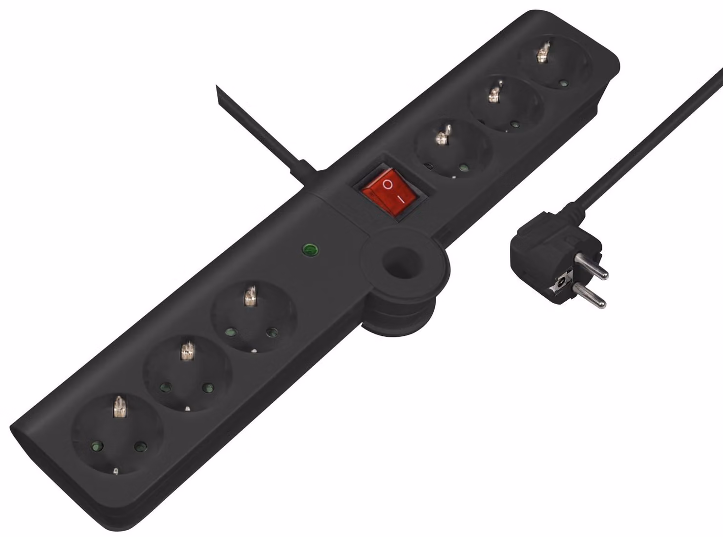 Presa multipla pieghevole a 6 vie con spina Cee 7/7 con protezione da sovratensione, interruttore illuminato, funzione di ribaltamento a 180°, 1,5 m