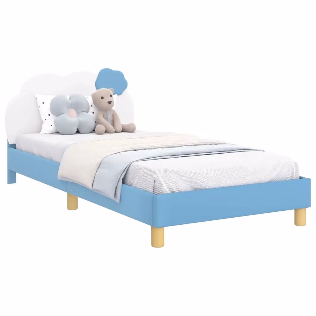 Struttura letto per bambini con testata e giroletto in ecopelle blu, L 80 x P 200 cm – 2