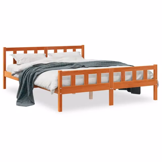 Letto matrimoniale in legno di pino color marrone cera stile rustico L/P/H: 150 x 200 x 69,5 cm