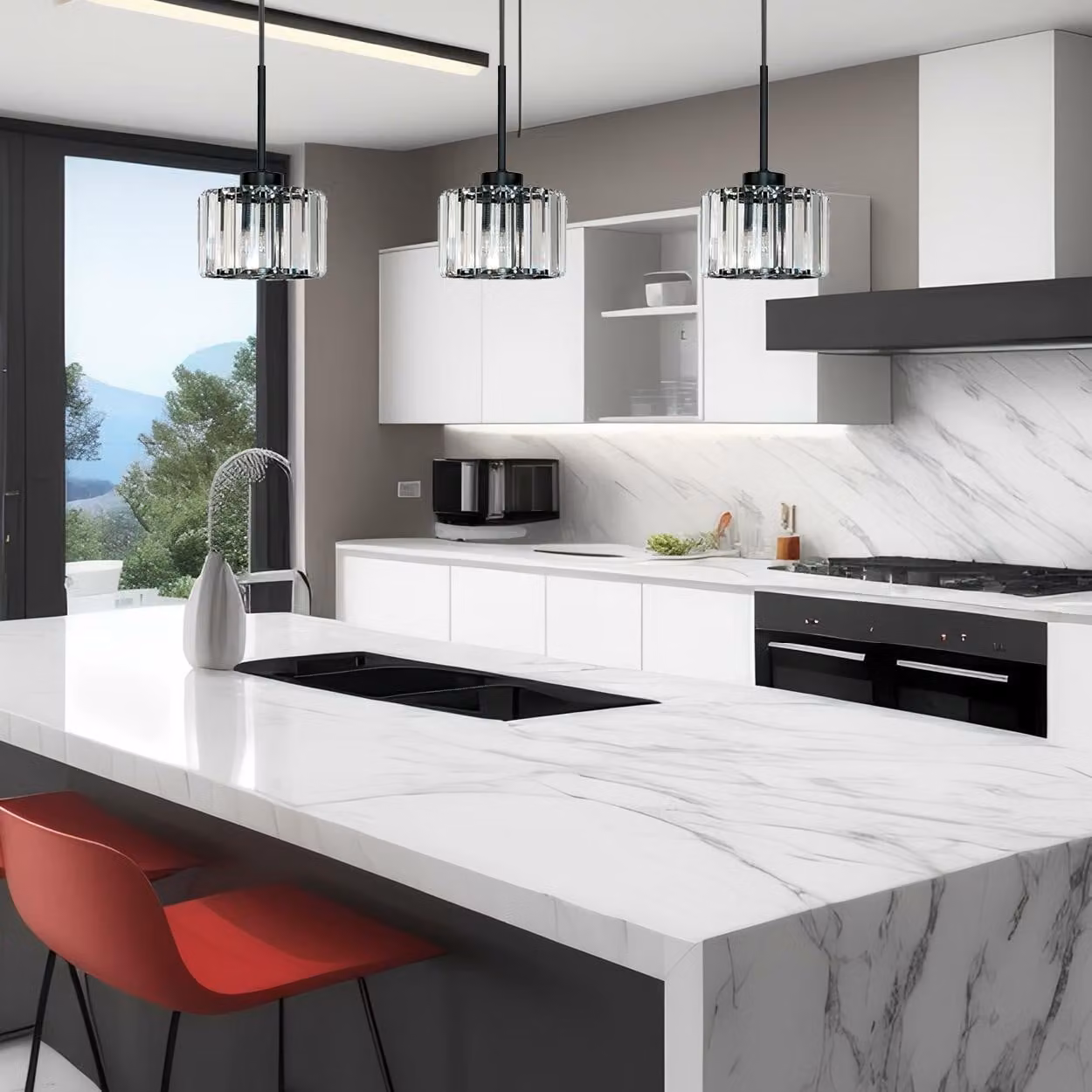 Lampadario A Sospensione Nero In Vetro Omena 14-955