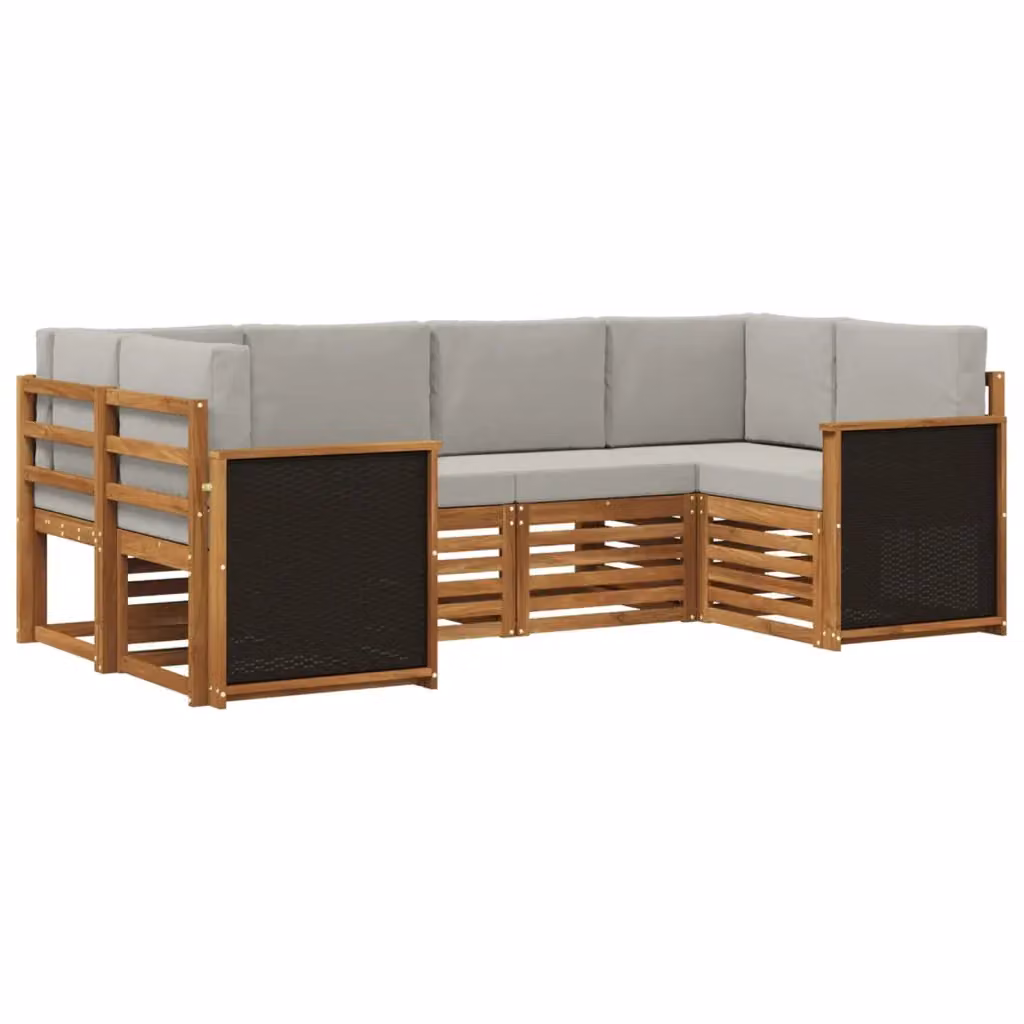 Set di divani da esterno vidaXL a forma di L composto da 6 pezzi in legno di acacia con cuscini inclusi, colore beige e grigio – 2