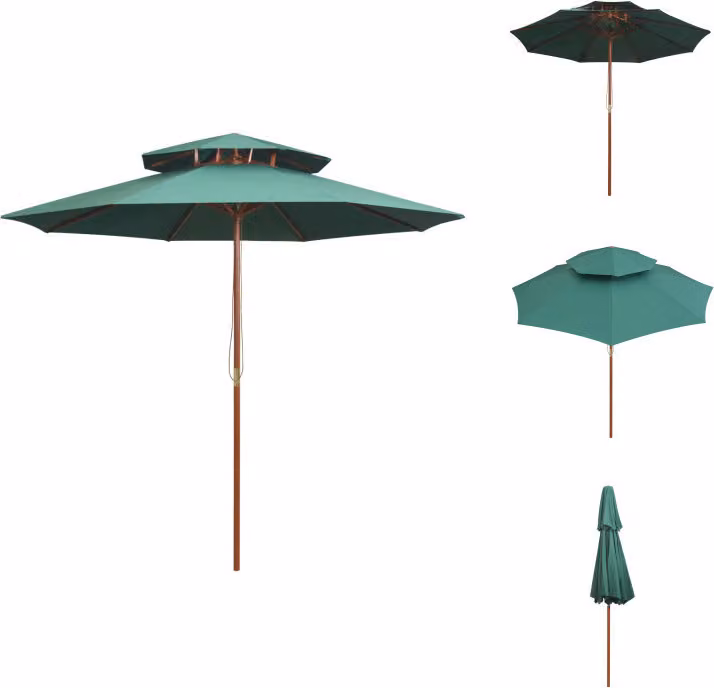 vidaXL Ombrellone doppio 270×270 cm con palo in legno verde - Ombrelloni e tende da sole